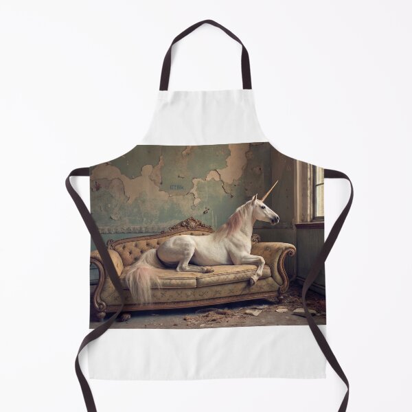Item preview, a unicorn lying on an old vintage sofa designed and sold by elkuni.