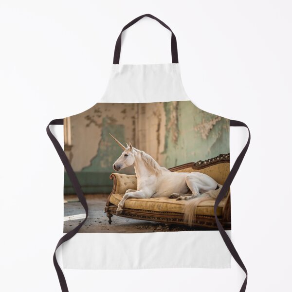 Item preview, a unicorn lying on an old vintage sofa designed and sold by elkuni.