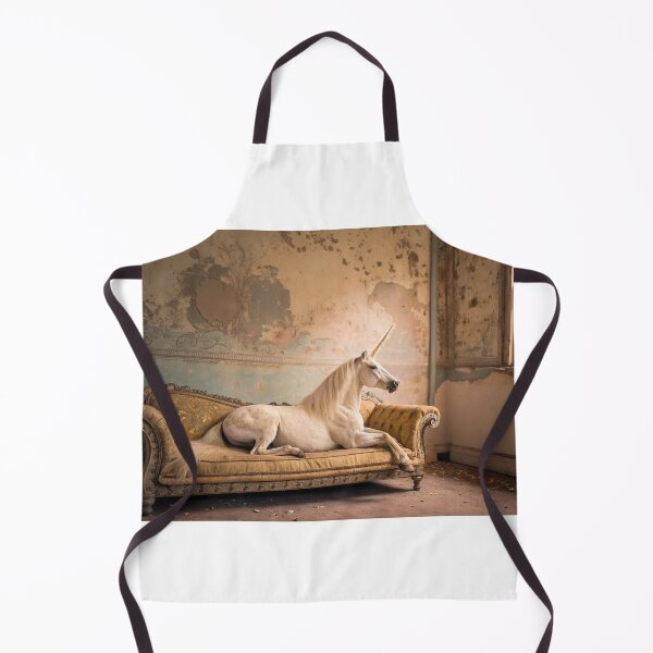 Item preview, a unicorn lying on an old vintage sofa designed and sold by elkuni.
