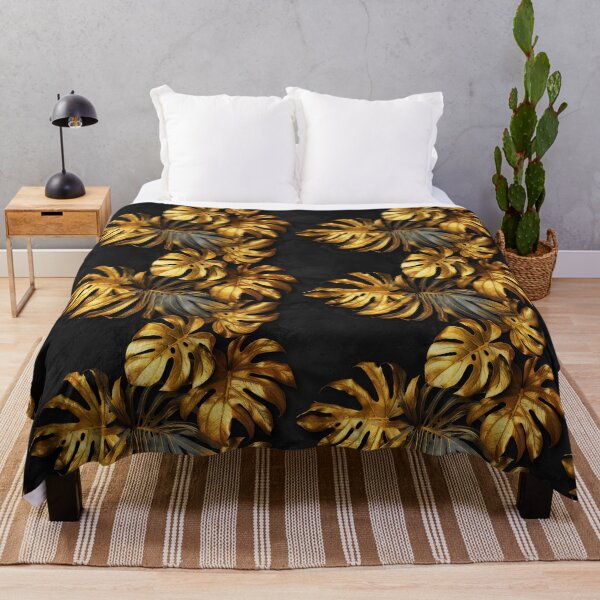 Item preview, Luxurious Golden Monstera Leaves on Black Background designed and sold by NTGUILTY.