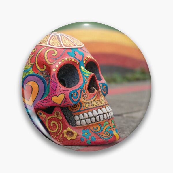 Item preview, A vibrant, rainbow-colored sugar skull with intricate patterns designed and sold by elkuni.