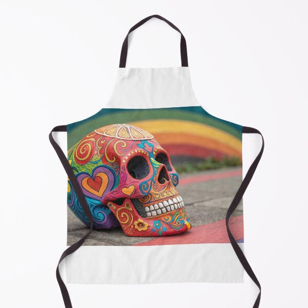 Item preview, A vibrant, rainbow-colored sugar skull with intricate patterns designed and sold by elkuni.