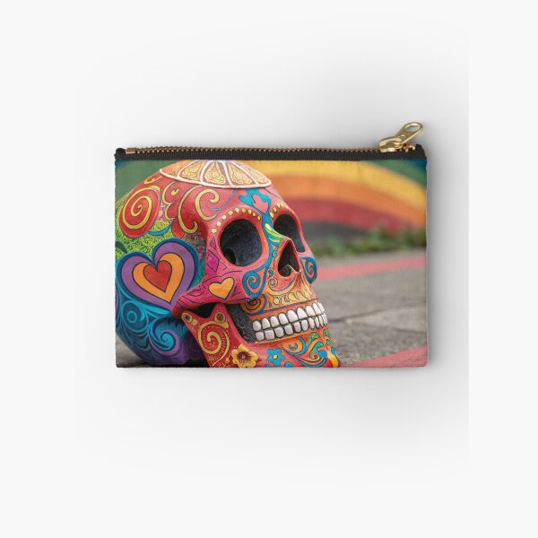 Item preview, A vibrant, rainbow-colored sugar skull with intricate patterns designed and sold by elkuni.