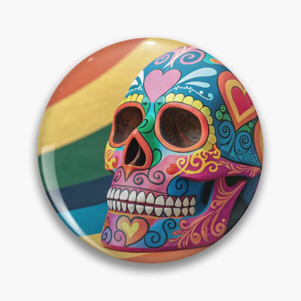 Item preview, A vibrant, rainbow-colored sugar skull with intricate patterns designed and sold by elkuni.