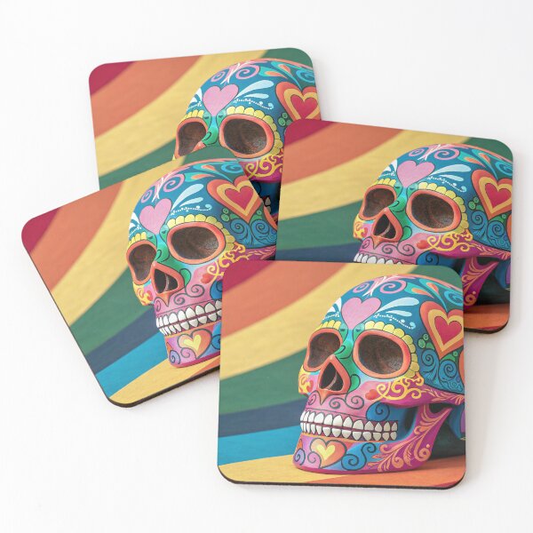 Item preview, A vibrant, rainbow-colored sugar skull with intricate patterns designed and sold by elkuni.