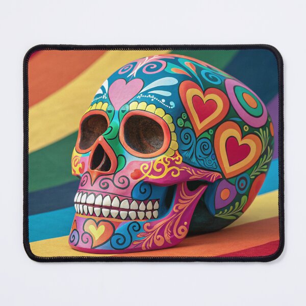 Item preview, A vibrant, rainbow-colored sugar skull with intricate patterns designed and sold by elkuni.