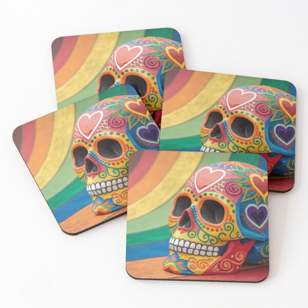 Item preview, A vibrant, rainbow-colored sugar skull with intricate patterns designed and sold by elkuni.