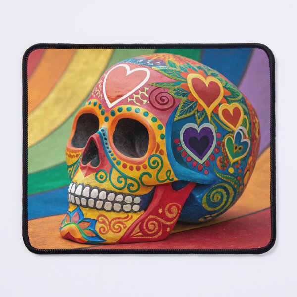 Item preview, A vibrant, rainbow-colored sugar skull with intricate patterns designed and sold by elkuni.
