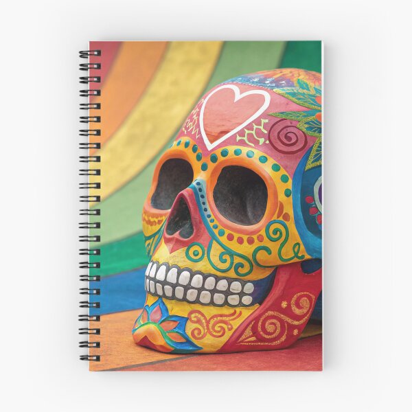 Item preview, A vibrant, rainbow-colored sugar skull with intricate patterns designed and sold by elkuni.