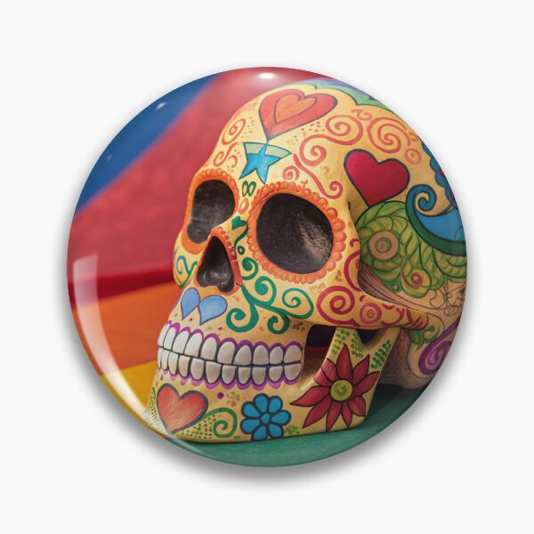 Item preview, A vibrant, rainbow-colored sugar skull with intricate patterns designed and sold by elkuni.
