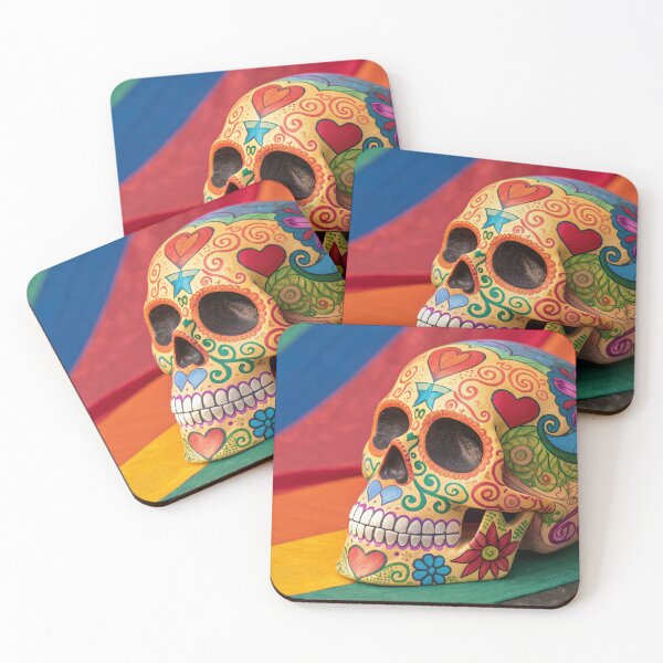 Item preview, A vibrant, rainbow-colored sugar skull with intricate patterns designed and sold by elkuni.