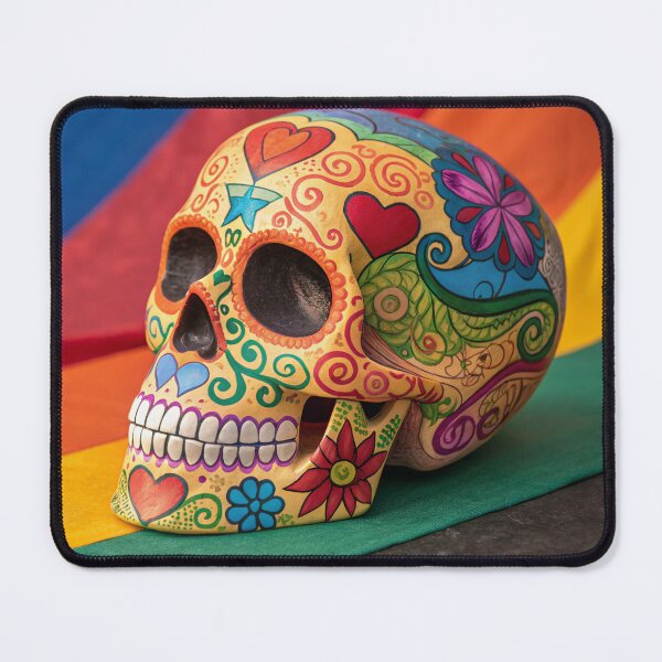 Item preview, A vibrant, rainbow-colored sugar skull with intricate patterns designed and sold by elkuni.