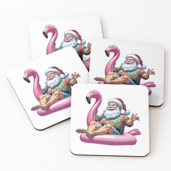 Item preview, Happy Santa on a Flamingo Floaty - No Border designed and sold by LewpyG.