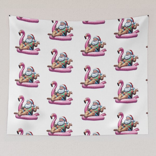 Item preview, Happy Santa on a Flamingo Floaty - No Border designed and sold by LewpyG.