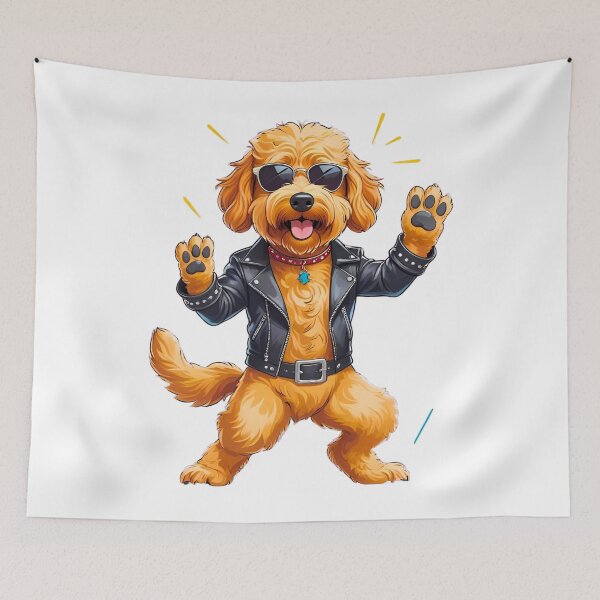 Item preview, Adorable Rockstar Goldendoodle Cartoon – Fun Music Dog Art designed and sold by Fredster1966.