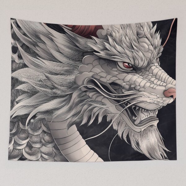 Item preview, Japanese Dragon Mythical Creature with Red Horns and Fierce Look designed and sold by mildaclairmo.