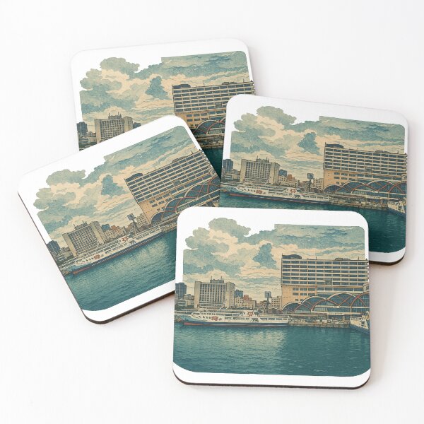 Item preview, Harbor Terminal Vista | Urban Ferry Embarkment – Retro Ukiyo-e Vibes designed and sold by GEEEN.