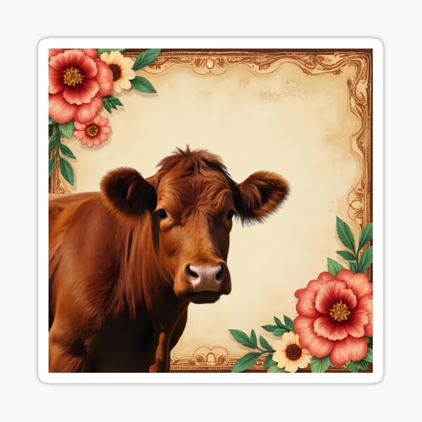 Item preview, Charming Chocolate cow with floral frame  designed and sold by Denya4Design.