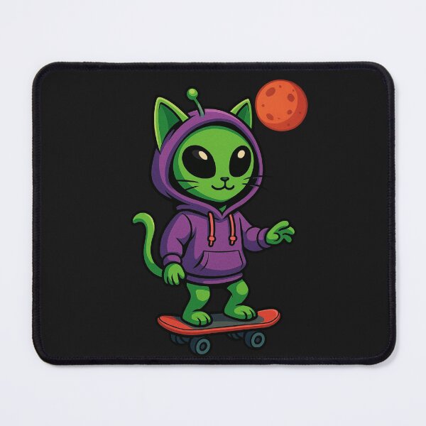 Item preview, Alien Cat in Hoodie Hoverboarding on Mars | Space Streetwear Art designed and sold by ColorSplash123.