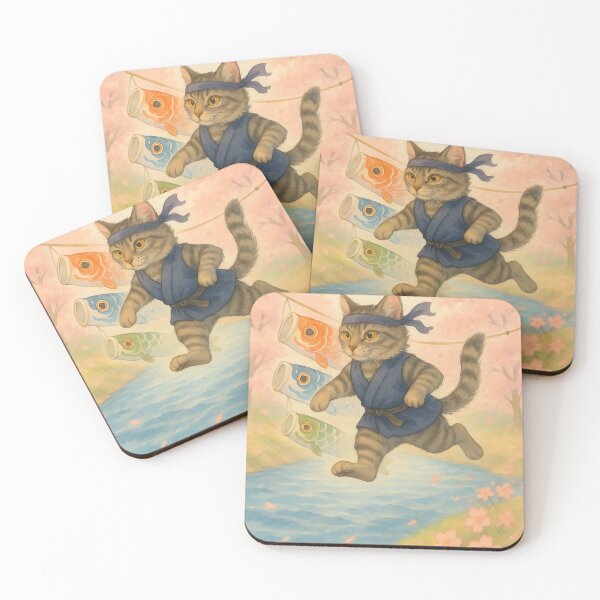 Item preview, Ninja Cat & Koinobori — Cherry Blossom Spring Adventure designed and sold by Zen Cat Studio.