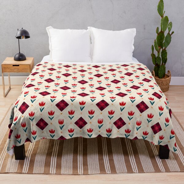 Item preview, Red Tulip Lattice Pattern – Elegant Floral Diamond Grid Design designed and sold by UniqueDesign751.