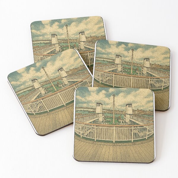 Item preview, Twin Funnels Outlook | Ferry Deck Panorama – Retro Ukiyo-e Vibes designed and sold by GEEEN.