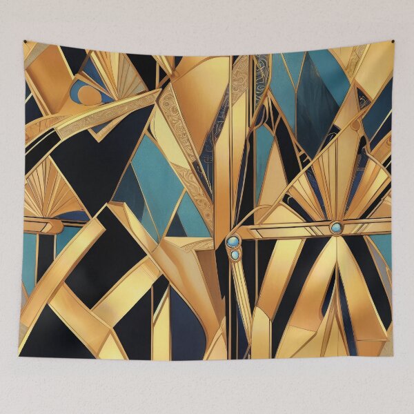 Item preview, Luxury Art Deco Golden And Blue Geometric Abstract  designed and sold by DEC02.
