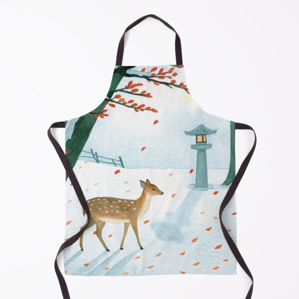 Item preview, A gentle sika deer walking under red maple trees near a quiet Kyoto shrine designed and sold by CloudReverie.