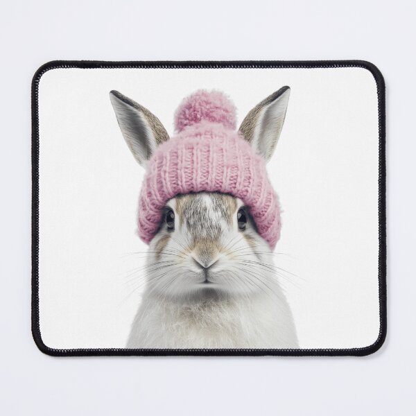 Item preview, Cozy Snowshoe Hare Wearing Pink Winter Hat Trendy Animal Fashion Artwork designed and sold by LazyOwlStore.