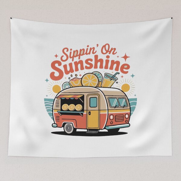 Item preview, Sippin’ on Sunshine – Retro Lemonade Camper Cartoon Summer Logo Design designed and sold by ARTReMi.
