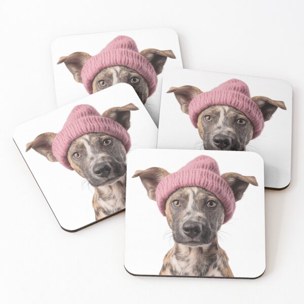 Item preview, Cozy Wild Dog Wearing Pink Winter Hat Trendy Animal Fashion Artwork designed and sold by LazyOwlStore.