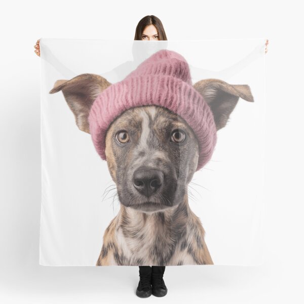 Item preview, Cozy Wild Dog Wearing Pink Winter Hat Trendy Animal Fashion Artwork designed and sold by LazyOwlStore.