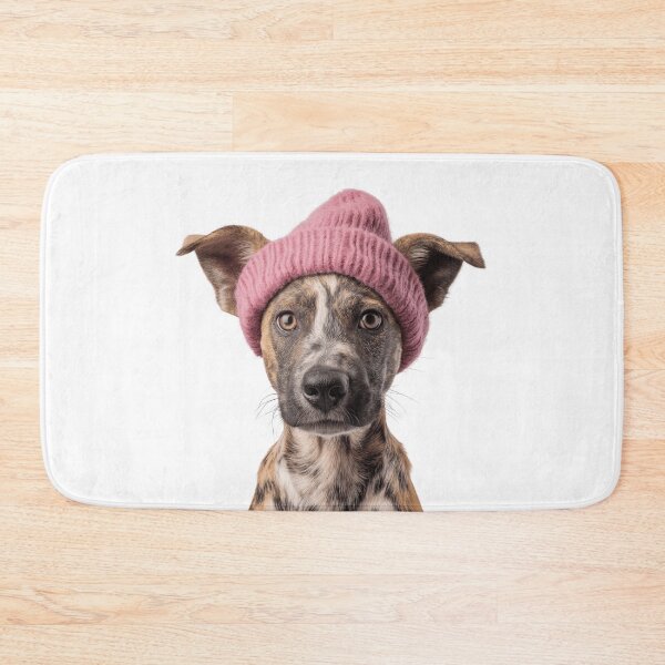 Item preview, Cozy Wild Dog Wearing Pink Winter Hat Trendy Animal Fashion Artwork designed and sold by LazyOwlStore.