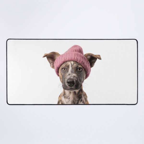 Item preview, Cozy Wild Dog Wearing Pink Winter Hat Trendy Animal Fashion Artwork designed and sold by LazyOwlStore.