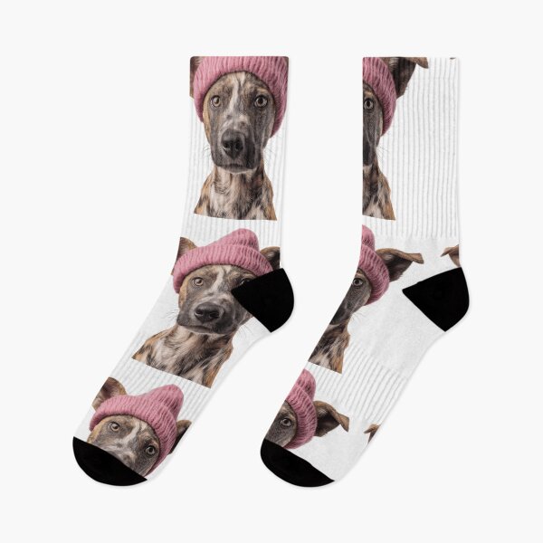 Item preview, Cozy Wild Dog Wearing Pink Winter Hat Trendy Animal Fashion Artwork designed and sold by LazyOwlStore.