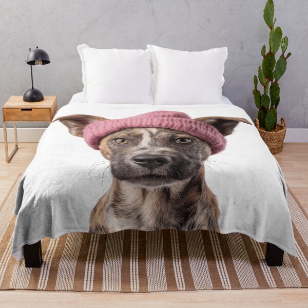 Item preview, Cozy Wild Dog Wearing Pink Winter Hat Trendy Animal Fashion Artwork designed and sold by LazyOwlStore.