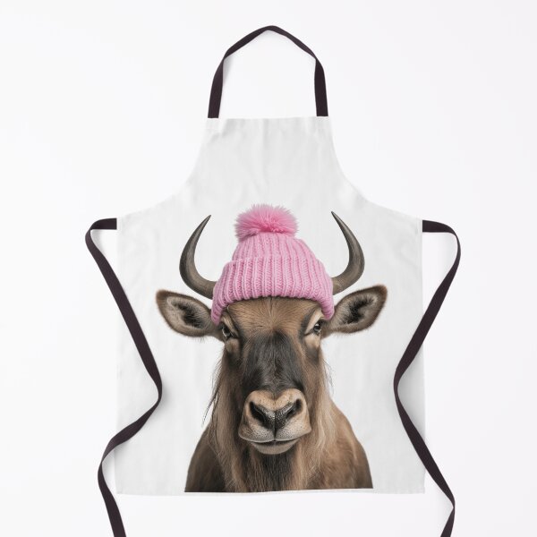 Item preview, Cozy Wildebeest Wearing Pink Winter Hat Trendy Animal Fashion Artwork designed and sold by LazyOwlStore.