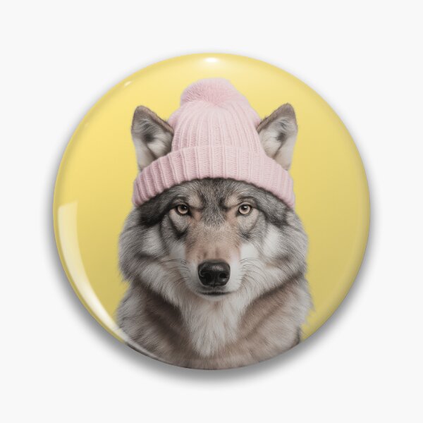 Item preview, Cozy Wolf Wearing Pink Winter Hat Trendy Animal Fashion Artwork designed and sold by LazyOwlStore.