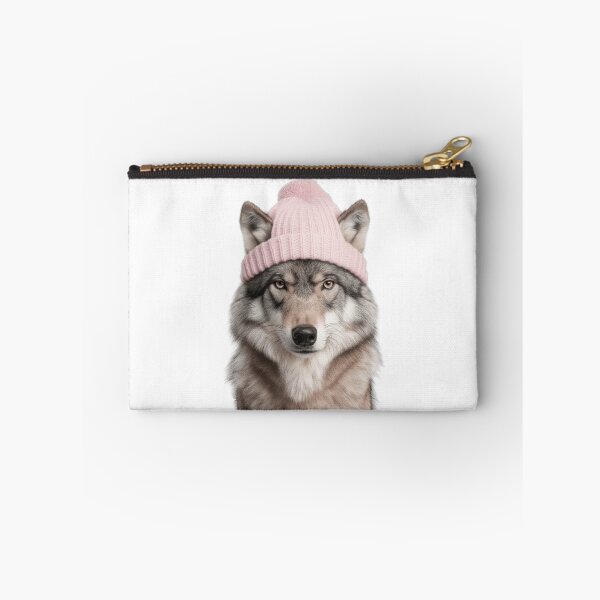 Item preview, Cozy Wolf Wearing Pink Winter Hat Trendy Animal Fashion Artwork designed and sold by LazyOwlStore.