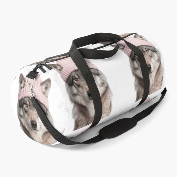Item preview, Cozy Wolf Wearing Pink Winter Hat Trendy Animal Fashion Artwork designed and sold by LazyOwlStore.
