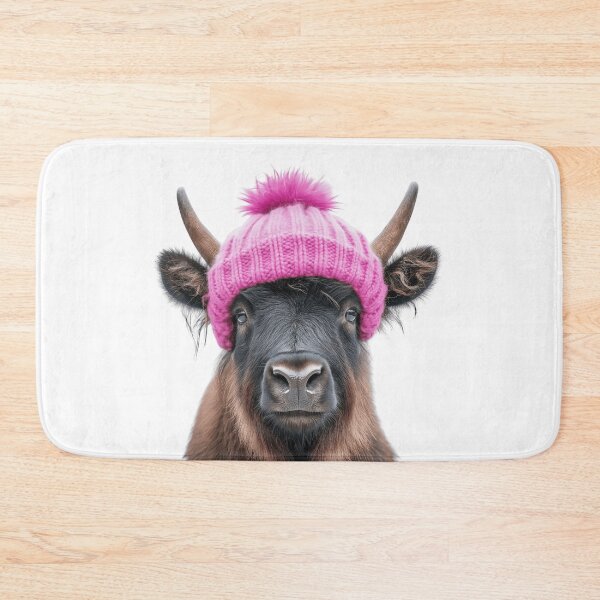 Item preview, Cozy Yak Wearing Pink Winter Hat Trendy Animal Fashion Artwork designed and sold by LazyOwlStore.