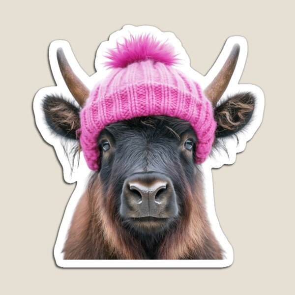 Item preview, Cozy Yak Wearing Pink Winter Hat Trendy Animal Fashion Artwork designed and sold by LazyOwlStore.