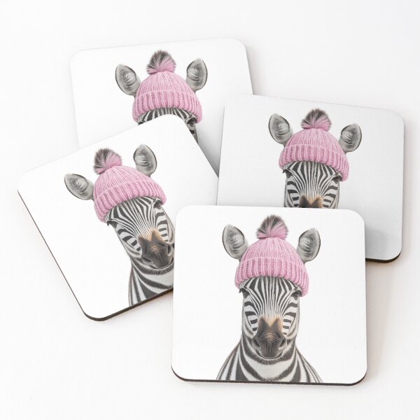 Item preview, Cozy Zebra Wearing Pink Winter Hat Trendy Animal Fashion Artwork designed and sold by LazyOwlStore.