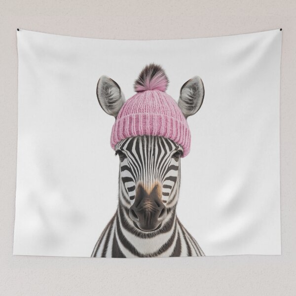 Item preview, Cozy Zebra Wearing Pink Winter Hat Trendy Animal Fashion Artwork designed and sold by LazyOwlStore.