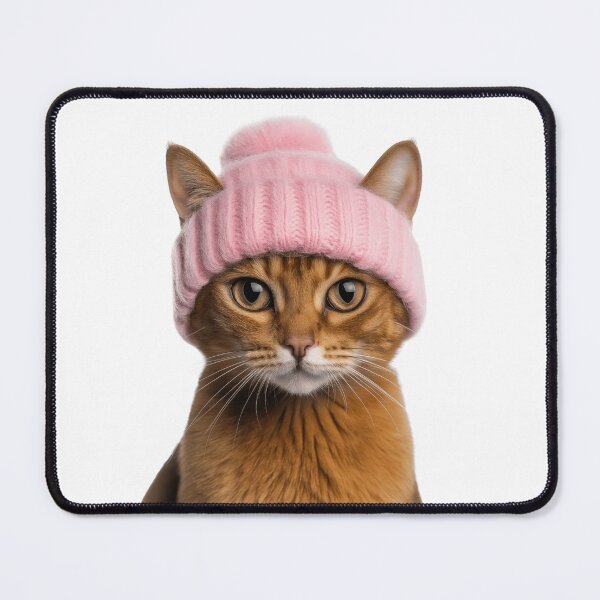 Item preview, Cozy Abyssinian Cat Wearing Pink Winter Hat Trendy Animal Fashion Artwork designed and sold by LazyOwlStore.