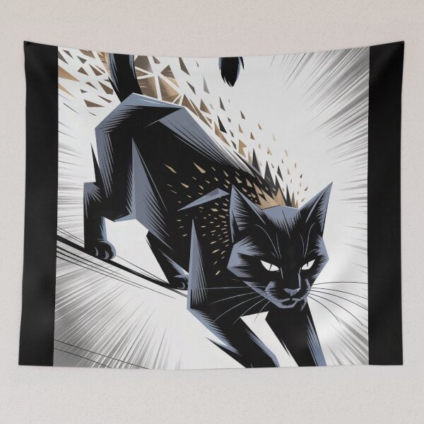Item preview, Dynamic Black Cat - Geometric & Energetic Feline designed and sold by ShadowAndSlate.