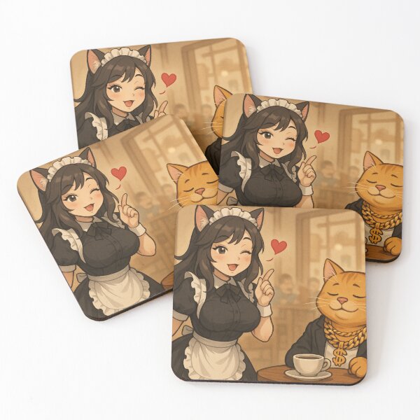 Item preview, Cat Cafe Waitress Anime Style - Cute Coffee Cat Art designed and sold by pikgag.