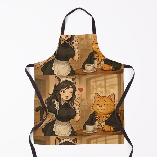 Item preview, Cat Cafe Waitress Anime Style - Cute Coffee Cat Art designed and sold by pikgag.