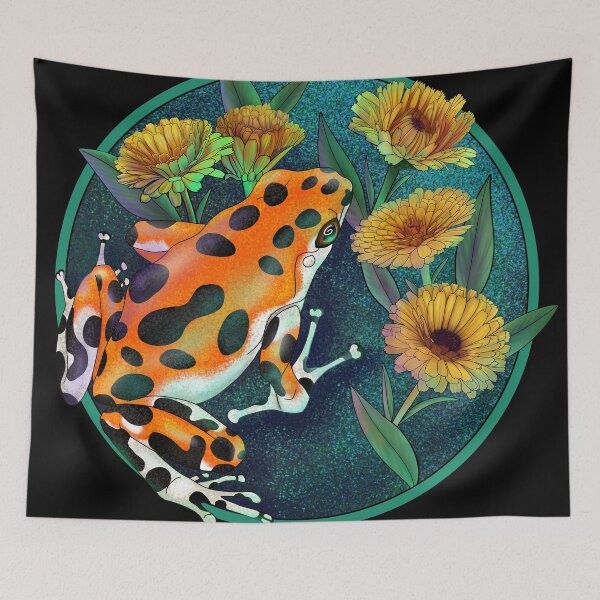 Item preview, Bastimentos poison dart frog with Calendula flowers designed and sold by sahasa-artist.