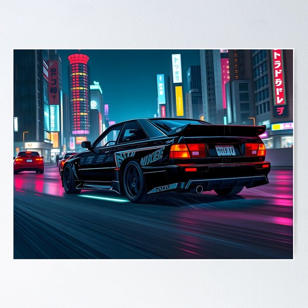 Item preview, Cyberpunk art, Audi Quattro in Neo Tokyo designed and sold by Salimgor Hangaround Music.